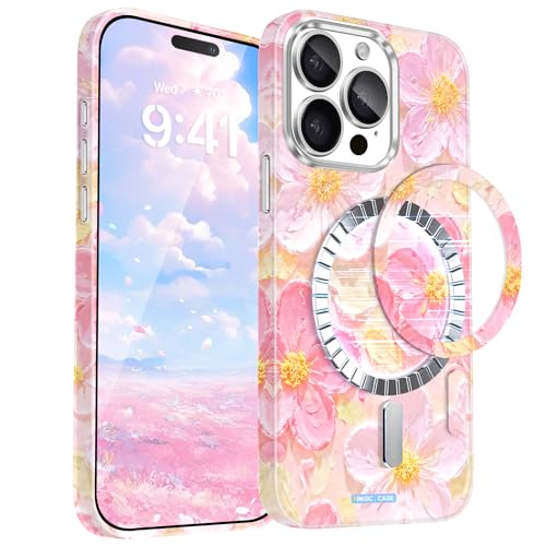 Fingic Schutzhülle für iPhone 15 Pro, Vintage-3D-Ölgemälde, bunte rosa Blumen, leuchtet im Dunkeln, kompatibel mit Magsafe, ultradünn, dünn, stoßfest, Fallschutz in Militärqualität, Roségold Fingic Schutzhülle für iPhone 15 Pro, Vintage-3D-Ölgemälde, bunte rosa Blumen, leuchtet im Dunkeln, kompatibel mit Magsafe, ultradünn, dünn, stoßfest, Fallschutz in Militärqualität, Roségold von Fingic
