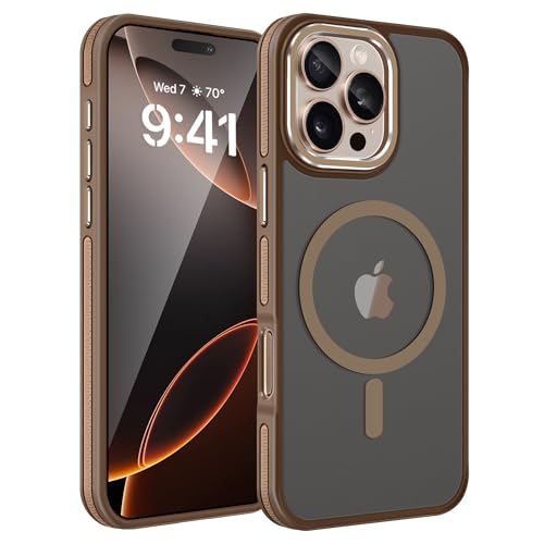 Fingic Schutzhülle für iPhone 16 Pro Max, kompatibel mit Magsafe, stoßfest, militärischer Schutz, magnetische Autohalterung, schmal, rutschfest, durchscheinend, matt, Wüsten-Titan-Gold von Fingic