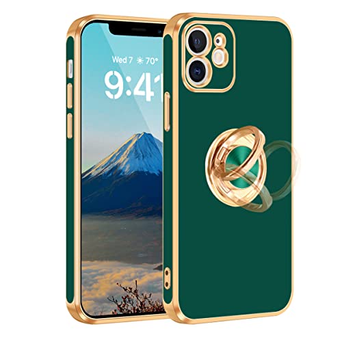 Fingic iPhone 12 Handyhülle mit Ringständer, Magnetische [360° drehbarer Ringhalter] [Glänzende Beschichtung Goldrand] Schlanke Weiche TPU Stoßfeste Schutzhülle für Männer von Fingic