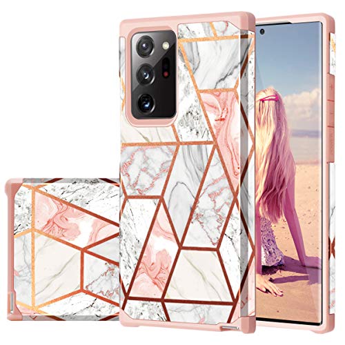 Samsung Galaxy Note 20 Ultra Hülle, Note 20 Ultra 5G Hülle, Fingic Samsung Galaxy S20 Ultra Case Marmor Hard PC & Silikon Hybrid Stoßfest Anti-Kratzer TPU Bumper Schutz, Roségold von Fingic