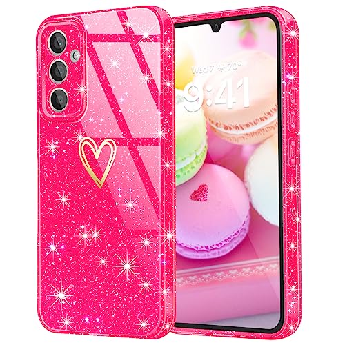 Fingic Schutzhülle für Galaxy A34 5G, Samsung Galaxy A34 5G, transparent, glitzernd, stoßfest, dünn, ultradünn, weiches Silikon, für Damen und Mädchen (Hot Pink) von Fingic