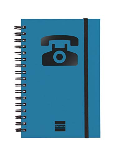Finocam 8510510 Telefon-Adressbuch mit Spiralbindung mit Gummizug, 48 Blatt, 120 g, recycelt, 10 x 15 cm, Blau von Finocam
