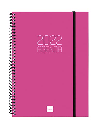 Finocam - Agenda 2022 vertikal, Wochenansicht von Januar 2022 bis Dezember 2022 (12 Monate) E10-155 x 212 mm, Spiralbindung, Rosa, Katalanisch von Finocam