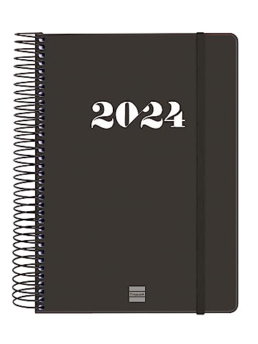 Finocam - Agenda Espiral My 2024, 1 Tag Seite, Januar 2024 – Dezember 2024 (12 Monate), Schwarz Französisch von Finocam