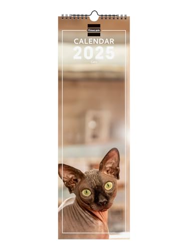 Finocam - Bebilderter Wandkalender Spiralbindung 15x48 International 2025 Monatsansicht Januar 2025 bis Dezember 2025 (12 Monate) Cats International von Finocam