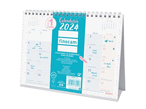 Finocam - Chic Tischkalender 2024 zum Schreiben von Januar 2024 - Dezember 2024 (12 Monate) Chic Türkis Spanisch von Finocam