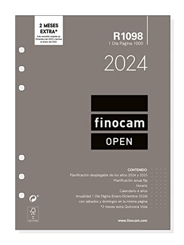 Finocam - Jahresersatz 2024 Open 1 Tagesseite Januar 2024 - Dezember 2024 (12 Monate) Spanisch von Finocam
