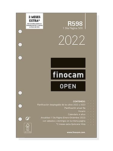 Finocam - Jahresnachfüllung 2022 1 Tag, Januar 2022 bis Dezember 2022 (12 Monate) 500 - 117 x 181 mm, offen Spanisch. von Finocam