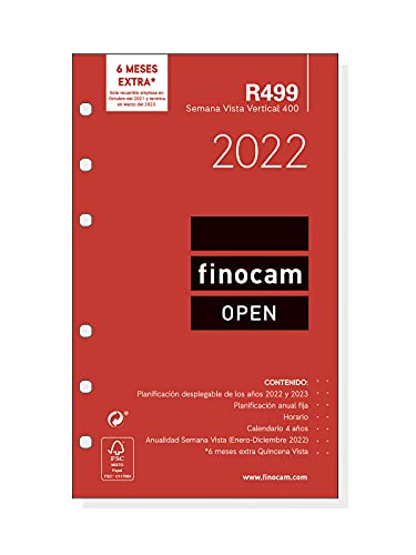 Finocam - Jahresnachfüllung 2022 senkrecht, Januar 2022 bis Dezember 2022 (12 Monate) 400-91 x 152 mm, offen Spanisch. von Finocam