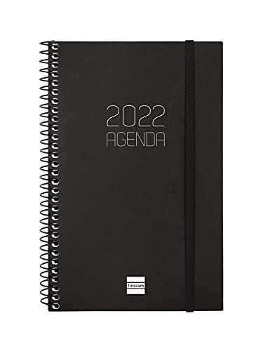 Finocam - Kalender 2022 Wochenansicht, Wochenansicht, Januar 2022 bis Dezember 2022 (12 Monate) E5-117 x 181 mm Spirale blickdicht, Schwarz von Finocam