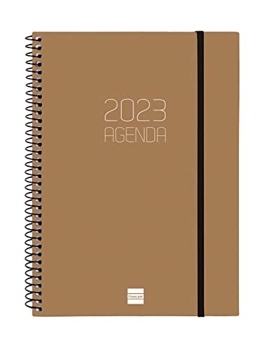 Finocam Kalender 2023, Spiralbindung, blickdicht, Wochenansicht, vertikal, Januar 2023, Dezember 2023, 12 Monate, Katalanisch, Braun, Tisch, E10, 155 x 212 mm von Finocam