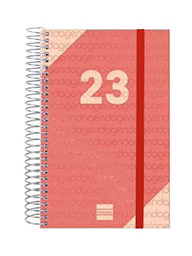 Finocam - Kalender 2023 Spirale Year 1 Tag Seite Januar 2023 - Dezember 2023 (12 Monate) Katalanisch Rot von Finocam