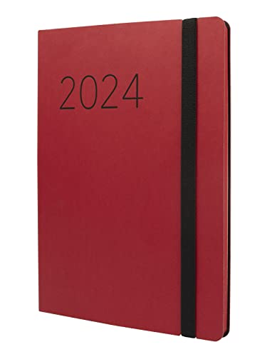 Finocam - Kalender 2024 Flexi Lisa Wochenansicht Vertikal Januar 2024 - Dezember 2024 (12 Monate) Rot Katalanisch von Finocam