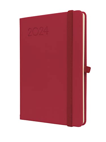 Finocam - Kalender 2024 Minimal Textur Wochenansicht Horizontal Januar 2024 - Dezember 2024 (12 Monate) Rot Katalanisch von Finocam