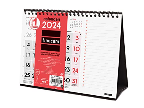 Finocam - Kalender 2024 Neutrale Tischkarten große Zahlen + Notizen Januar 2024 - Dezember 2024 (12 Monate) Katalanisch von Finocam