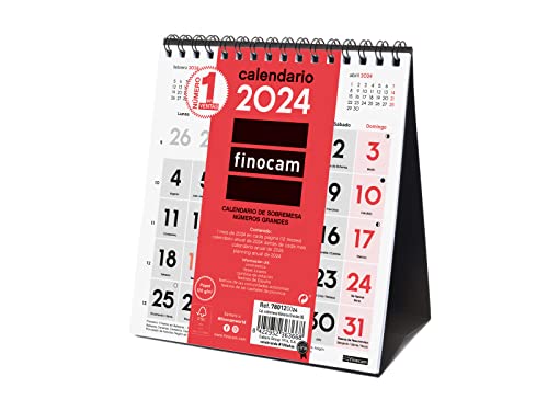 Finocam - Kalender 2024 Neutraler Tischkalender Große Zahlen Januar 2024 - Dezember 2024 (12 Monate) Spanisch von Finocam