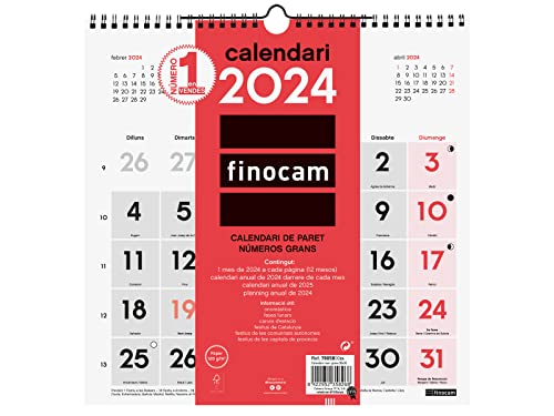 Finocam - Kalender 2024 Neutraler Wandkalender Große Zahlen Januar 2024 - Dezember 2024 (12 Monate) Katalanisch von Finocam