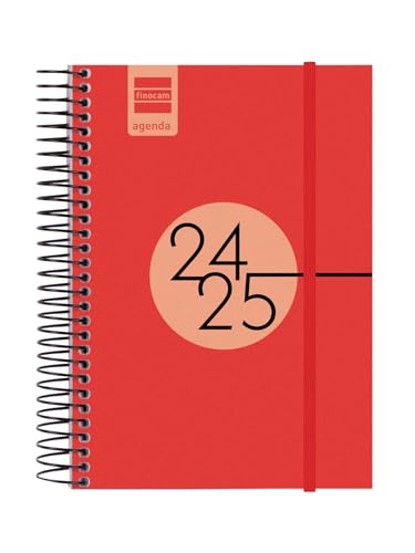 Finocam - Kalender Spir 2024 2025 1 Tag Seite September 2024 - August 2025 (12 Monate) Rot Spanisch von Finocam
