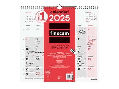 Finocam Neutraler Wandkalender 2025, Monatsansicht, Januar 2025 – Dezember 2025 (12 Monate), Katalanisch von Finocam