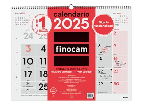 Finocam Neutraler Wandkalender XL 2025, Monatsansicht, Januar 2025 – Dezember 2025 (12 Monate), Spanisch von Finocam