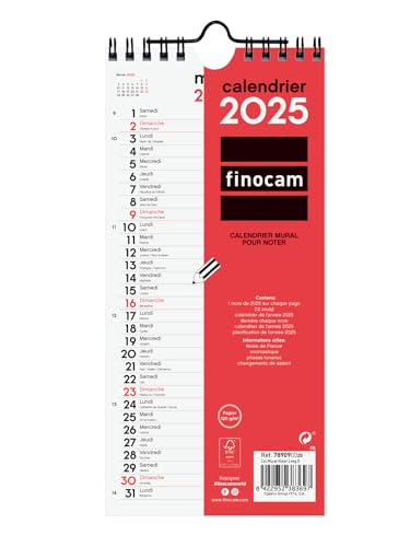 Finocam - Neutraler Wandkalender zum Schreiben 2025 1 Monat pro Seite Januar 2025 - Dezember 2025 (12 Monate) Französisch von Finocam