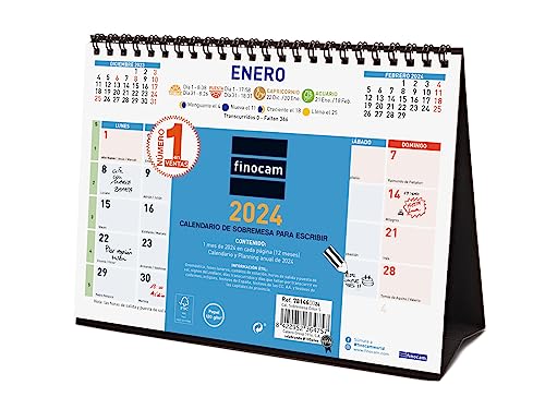 Finocam - Tischkalender 2024 Farbe zum Schreiben von Januar 2024 - Dezember 2024 (12 Monate) Farbe Spanisch von Finocam