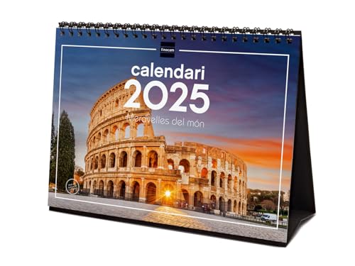 Finocam - Tischkalender zum Schreiben 2025 Monat Ansicht Januar 2025 - Dezember 2025 (12 Monate) Wunder der katalanischen Welt von Finocam