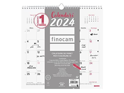 Finocam - Wandkalender 2024 Chic zum Schreiben von Januar 2024 - Dezember 2024 (12 Monate) Katalanisch Weiß von Finocam