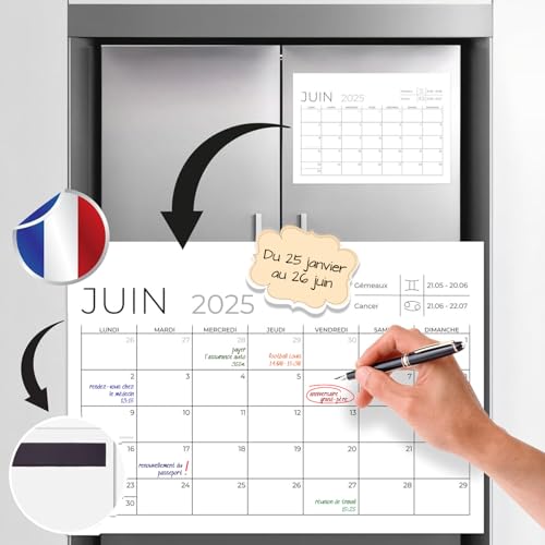Finoly Magnetischer Kalender 2025 2026 auf Französisch | Kalender Magnetisch Kühlschrank von Januar 25 bis Juni 26 | Monatsplaner Magnetisch 2025 2026 (Minimalistisch) von Finoly