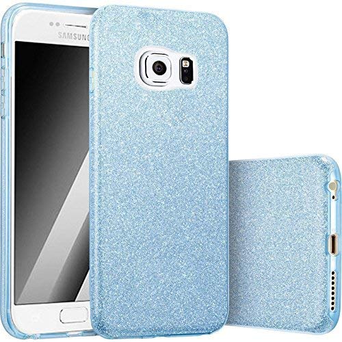 Finoo | Handyhülle kompatibel mit/Ersatz für Samsung Galaxy S7 Edge Rundum 3 in 1 Glitzer Bling Bling Silikon Blau von Finoo