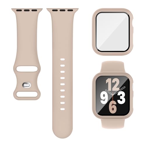 3-IN-1 Kompatibel für Apple Watch Armband mit Hülle und Displayschutz 40mm, Weich Silikon Sport Band + Gehäuse Mit Glas Kompatibel für iWatch Series SE 9 8 7 6 5 4 Damen Herren Milchtee 3-IN-1 Kompatibel für Apple Watch Armband mit Hülle und Displayschutz 40mm, Weich Silikon Sport Band + Gehäuse Mit Glas Kompatibel für iWatch Series SE 9 8 7 6 5 4 Damen Herren Milchtee von Finoriss
