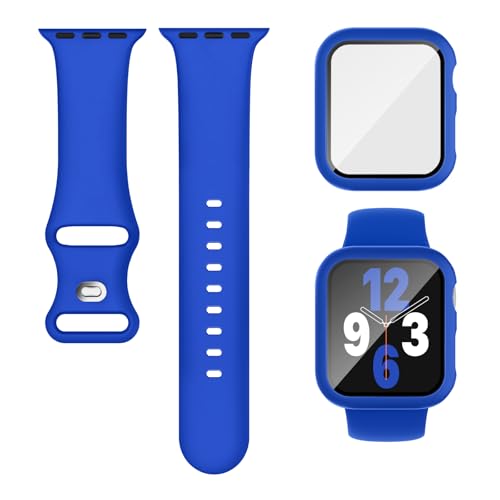 3-IN-1 Kompatibel für Apple Watch Armband mit Hülle und Displayschutz 44mm, Weich Silikon Sport Band + Gehäuse Mit Glas Kompatibel für iWatch Series SE 9 8 7 6 5 4 Damen Herren Kleinblau 3-IN-1 Kompatibel für Apple Watch Armband mit Hülle und Displayschutz 44mm, Weich Silikon Sport Band + Gehäuse Mit Glas Kompatibel für iWatch Series SE 9 8 7 6 5 4 Damen Herren Kleinblau von Finoriss