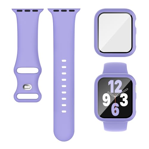 3-IN-1 Kompatibel für Apple Watch Armband mit Hülle und Displayschutz 44mm, Weich Silikon Sport Band + Gehäuse Mit Glas Kompatibel für iWatch Series SE 9 8 7 6 5 4 Damen Herren Lila 3-IN-1 Kompatibel für Apple Watch Armband mit Hülle und Displayschutz 44mm, Weich Silikon Sport Band + Gehäuse Mit Glas Kompatibel für iWatch Series SE 9 8 7 6 5 4 Damen Herren Lila von Finoriss