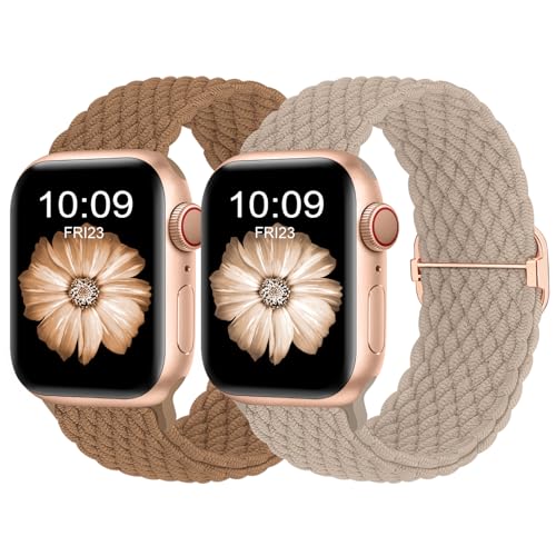 Finoriss Armband Kompatibel mit Apple Watch 38mm 40mm 41mm, Geflochtenes Elastisches Nylon Armband für Apple Watch Series 9 SE 8 7 6 5 4 3, Braun/Milchtee von Finoriss