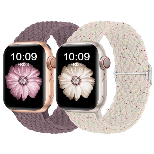 Finoriss Armband Kompatibel mit Apple Watch 38mm 40mm 41mm, Geflochtenes Elastisches Nylon Armband für Apple Watch Series 9 SE 8 7 6 5 4 3, Frühlings/Rauchlila Finoriss Armband Kompatibel mit Apple Watch 38mm 40mm 41mm, Geflochtenes Elastisches Nylon Armband für Apple Watch Series 9 SE 8 7 6 5 4 3, Frühlings/Rauchlila von Finoriss