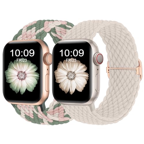 Finoriss Armband Kompatibel mit Apple Watch 38mm 40mm 41mm, Geflochtenes Elastisches Nylon Armband für Apple Watch Series 9 SE 8 7 6 5 4 3, Polarstern/Frisch von Finoriss