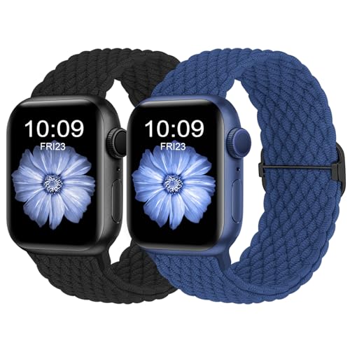 Finoriss Armband Kompatibel mit Apple Watch 38mm 40mm 41mm, Geflochtenes Elastisches Nylon Armband für Apple Watch Series 9 SE 8 7 6 5 4 3, Schwarz/Blau von Finoriss