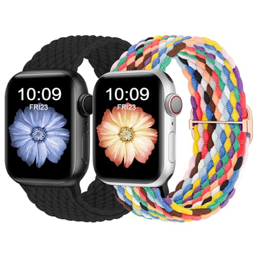 Finoriss Armband Kompatibel mit Apple Watch 38mm 40mm 41mm, Geflochtenes Elastisches Nylon Armband für Apple Watch Series 9 SE 8 7 6 5 4 3, Schwarz/Pride Edition von Finoriss