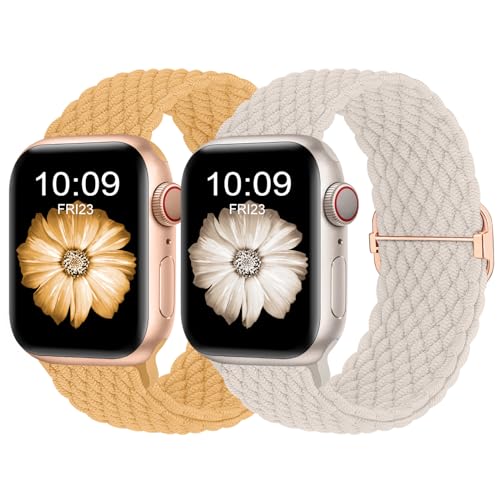 Finoriss Armband Kompatibel mit Apple Watch 38mm 40mm 41mm, Geflochtenes Elastisches Nylon Armband für Apple Watch Series 9 SE 8 7 6 5 4 3, Zitrone/Polarstern von Finoriss