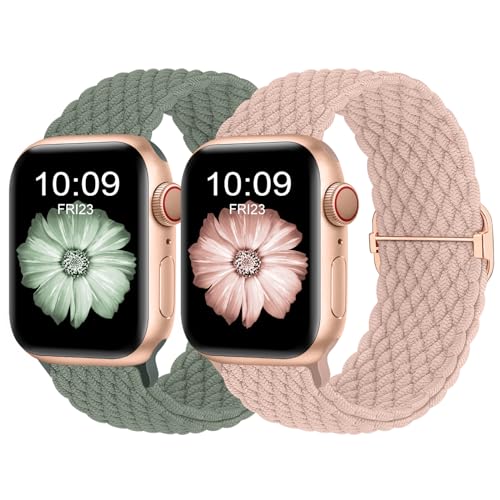 Finoriss Armband Kompatibel mit Apple Watch 42mm 44mm 45mm 49mm, Geflochtenes Elastisches Nylon Armband für Apple Watch Series 9 SE 8 7 6 5 4 3, Sand Rosa/Tannengrün Finoriss Armband Kompatibel mit Apple Watch 42mm 44mm 45mm 49mm, Geflochtenes Elastisches Nylon Armband für Apple Watch Series 9 SE 8 7 6 5 4 3, Sand Rosa/Tannengrün von Finoriss