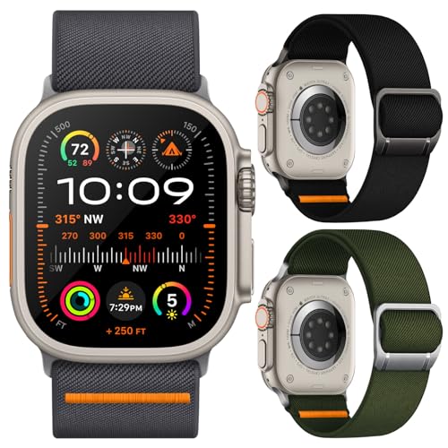Finoriss Elastische Armbänder Kompatibel mit Apple Watch Ultra 2 49mm, Apple Watch Ultra 49mm, Series 9 8 7 45mm, Series 6 5 4 44mm 42mm, Nylon Stoff Sport Armband von Finoriss