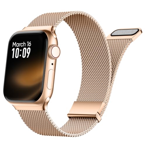 Finoriss Metallarmband Kompatibel mit Apple Watch Armband 41mm 40mm 38mm, Edelstahl Armband mit Magnetverschluss für Apple Watch SE Series 9 8 7 6 5 4 3 2 1, Rose Gold von Finoriss