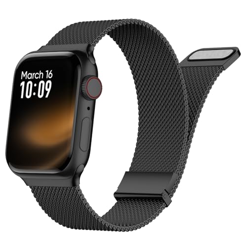 Finoriss Metallarmband Kompatibel mit Apple Watch Armband 41mm 40mm 38mm, Edelstahl Armband mit Magnetverschluss für Apple Watch SE Series 9 8 7 6 5 4 3 2 1, Schwarz von Finoriss