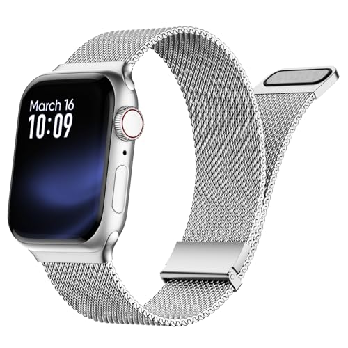 Finoriss Metallarmband Kompatibel mit Apple Watch Armband 42mm 44mm 45mm, Edelstahl Armband mit Magnetverschluss für Apple Watch SE Series 9 8 7 6 5 4 3 2 1, Silber von Finoriss