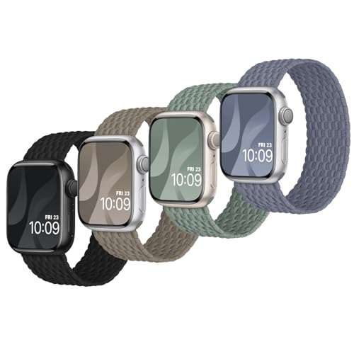 Finoriss Solo Loop Armband Kompatibel mit Apple Watch 41mm 40mm 38mm, Geflochten Dehnbar Nylon Stoff Band für Apple Watch 9 8 SE 7 6 5 4 3 2 1, 4er Packung von Finoriss