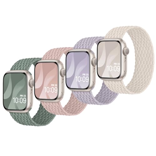 Finoriss Solo Loop Armband Kompatibel mit Apple Watch 41mm 40mm 38mm, Geflochten Dehnbar Nylon Stoff Band für Apple Watch 9 8 SE 7 6 5 4 3 2 1, 4er Packung von Finoriss