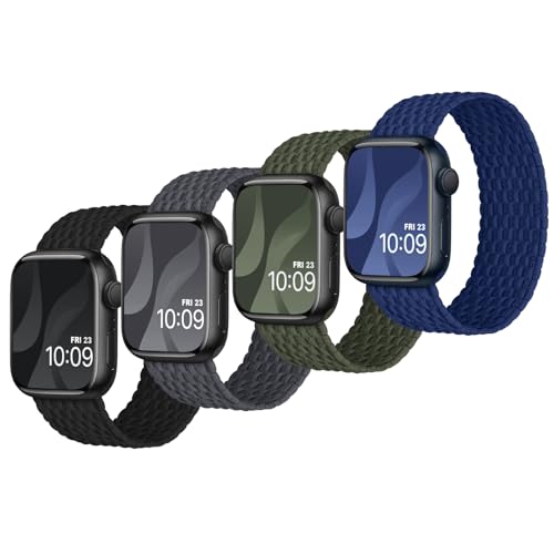 Finoriss Solo Loop Armband Kompatibel mit Apple Watch 41mm 40mm 38mm, Geflochten Dehnbar Nylon Stoff Band für Apple Watch 9 8 SE 7 6 5 4 3 2 1, 4er Packung von Finoriss