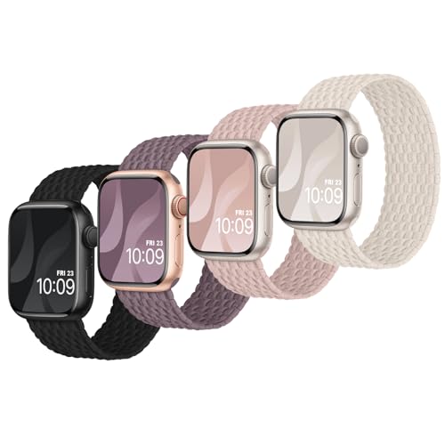 Finoriss Solo Loop Armband Kompatibel mit Apple Watch 41mm 40mm 38mm, Geflochten Dehnbar Nylon Stoff Band für Apple Watch 9 8 SE 7 6 5 4 3 2 1, 4er Packung von Finoriss