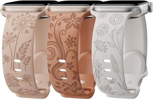 Finoriss Solo Loop für Apple Watch Armband 41mm 40mm 38mm 45mm 44mm 42mm, Blumen Leopard Graviertes Dehnbare Silikon Band Kompatibel mit Apple Watch SE 9 8 7 6 5 4 3 2 1 von Finoriss