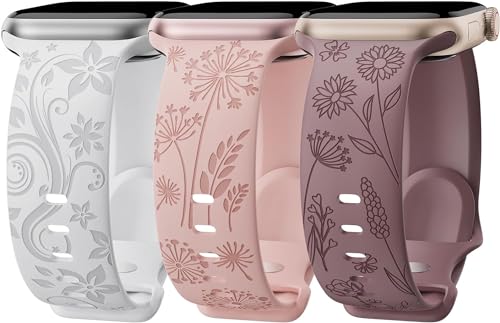 Finoriss Solo Loop für Apple Watch Armband 41mm 40mm 38mm 45mm 44mm 42mm, Blumen Leopard Graviertes Dehnbare Silikon Band Kompatibel mit Apple Watch SE 9 8 7 6 5 4 3 2 1 von Finoriss